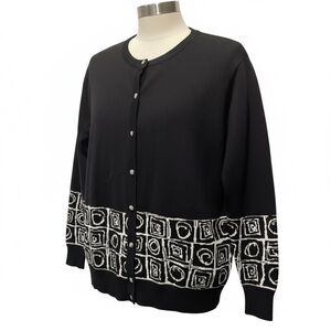 Vintage Bleyle Black White Button Up Sweater S 100% Cotton Retro Geometric